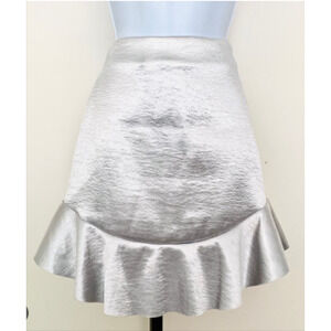 H&M silver metallic mini skirt with Flounced Hem Size 4